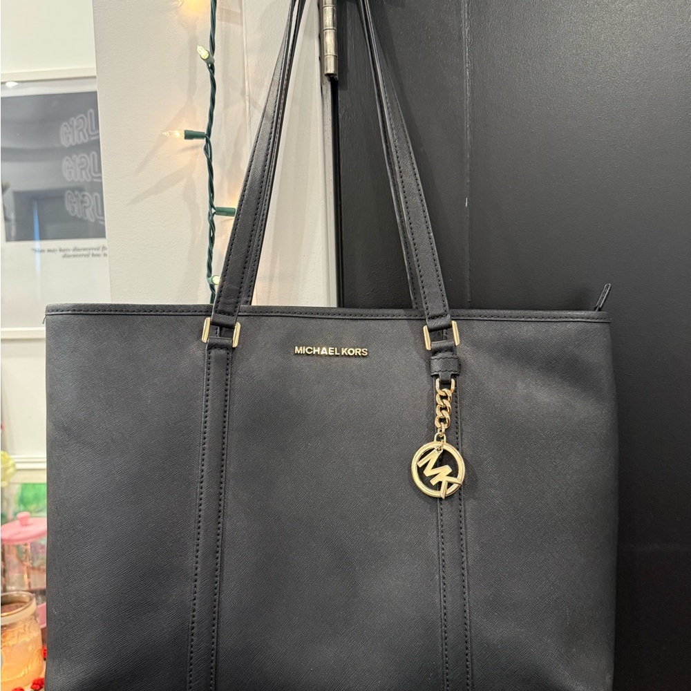 Michael Kors Black Tote with Gold Accents